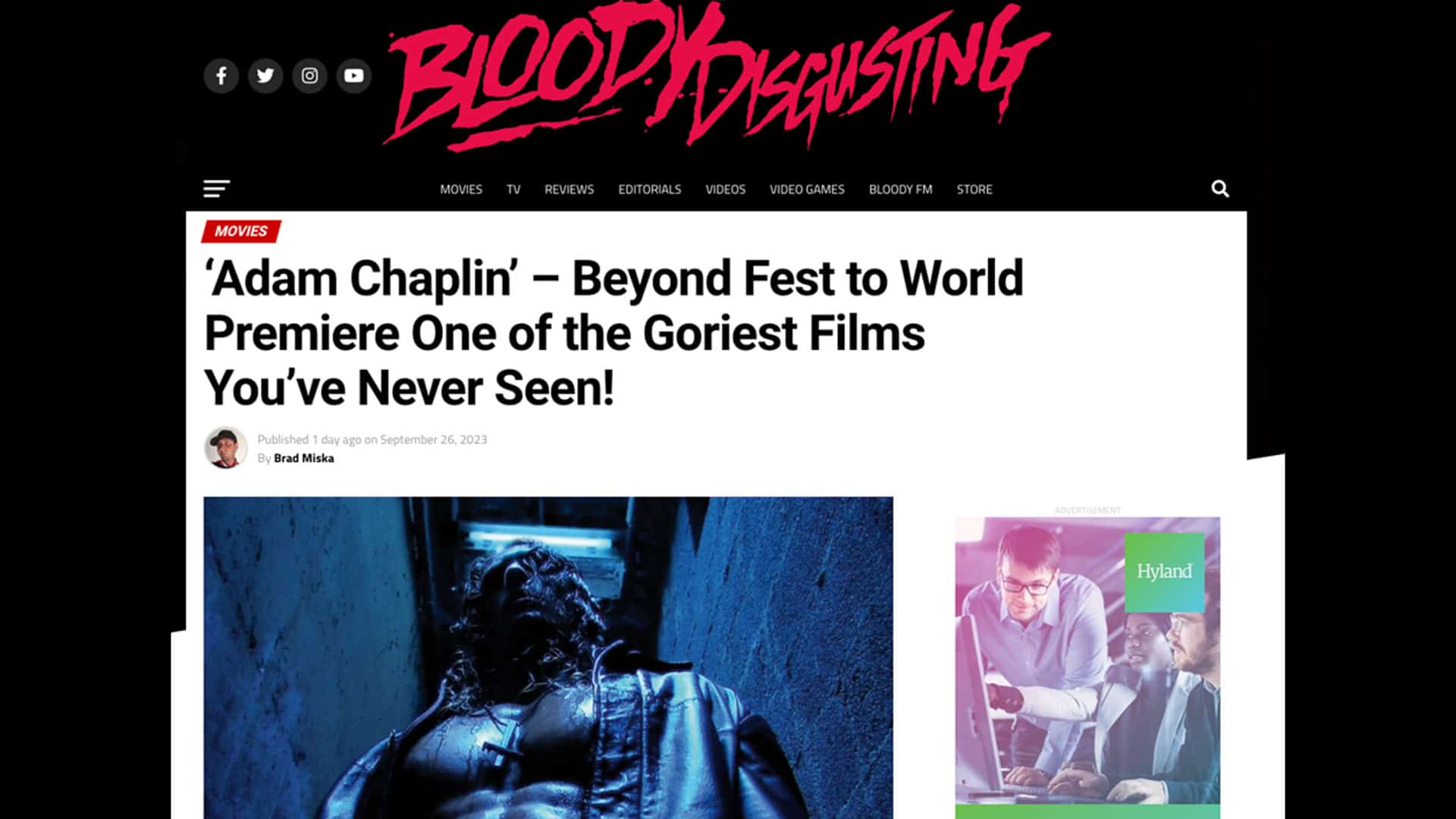 Read more about the article ‘Adam Chaplin’ – Beyond Fest to World Premiere One of the Goriest Films You’ve Never Seen!
