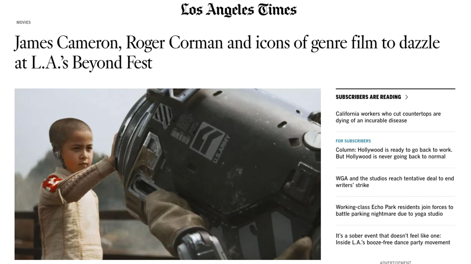 Read more about the article James Cameron, Roger Corman and icons of genre film to dazzle at L.A.’s Beyond Fest