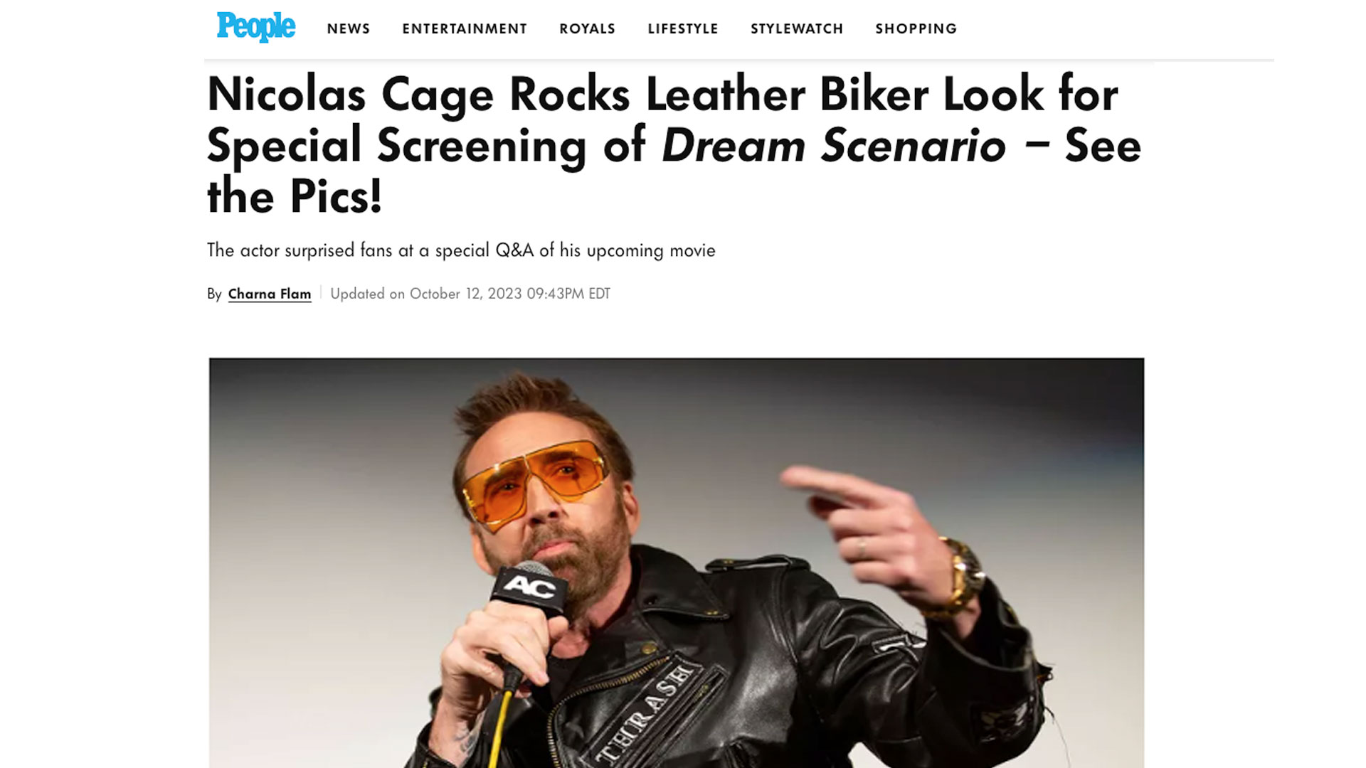 Read more about the article Nicolas Cage Rocks Leather Biker Look for Special Screening of Dream Scenario