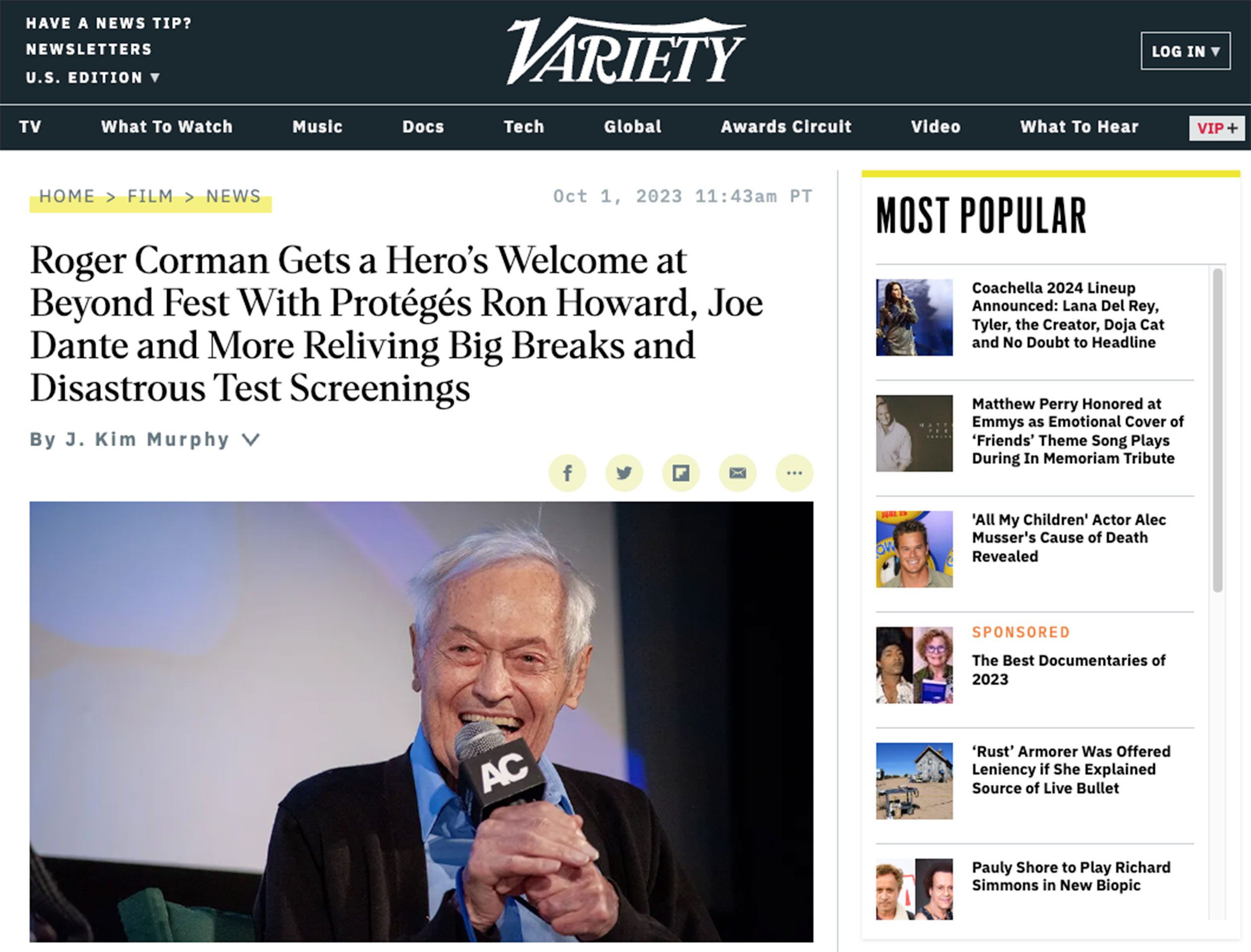 Read more about the article Roger Corman Gets a Hero’s Welcome at Beyond Fest With Protégés Ron Howard, Joe Dante and More Reliving Big Breaks and Disastrous Test Screenings