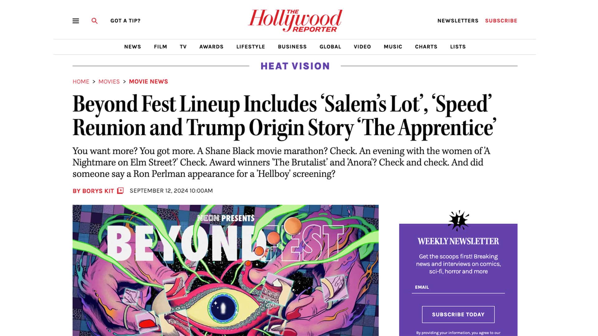 Read more about the article Beyond Fest Lineup Includes ‘Salem’s Lot’, ‘Speed’ Reunion and Trump Origin Story ‘The Apprentice’